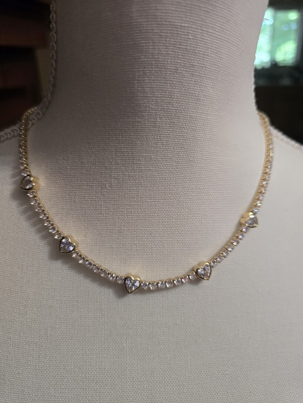 Gold Heart CZ Station Necklace